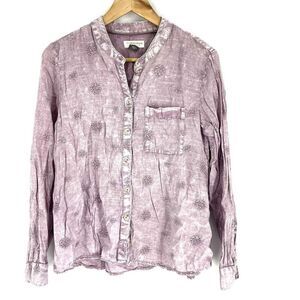 Pilcro Anthropologie Shirt Size XS Whitney Lavender Button Down Embroidered Top